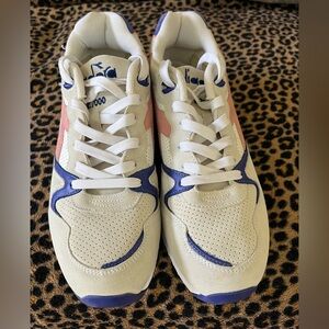 Diadora Cream Sneakers with Pink and Blue Highlights